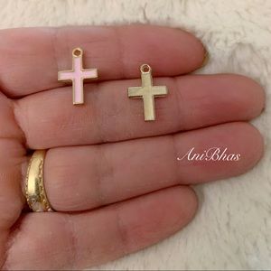 2 Pink Dainty Enamel Cross Charms